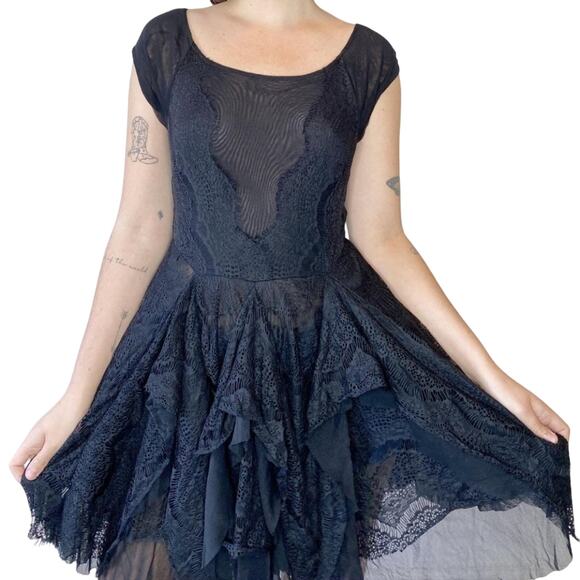 Free People Goth Ruffle Medium Black Dress - Picture 1 of 6